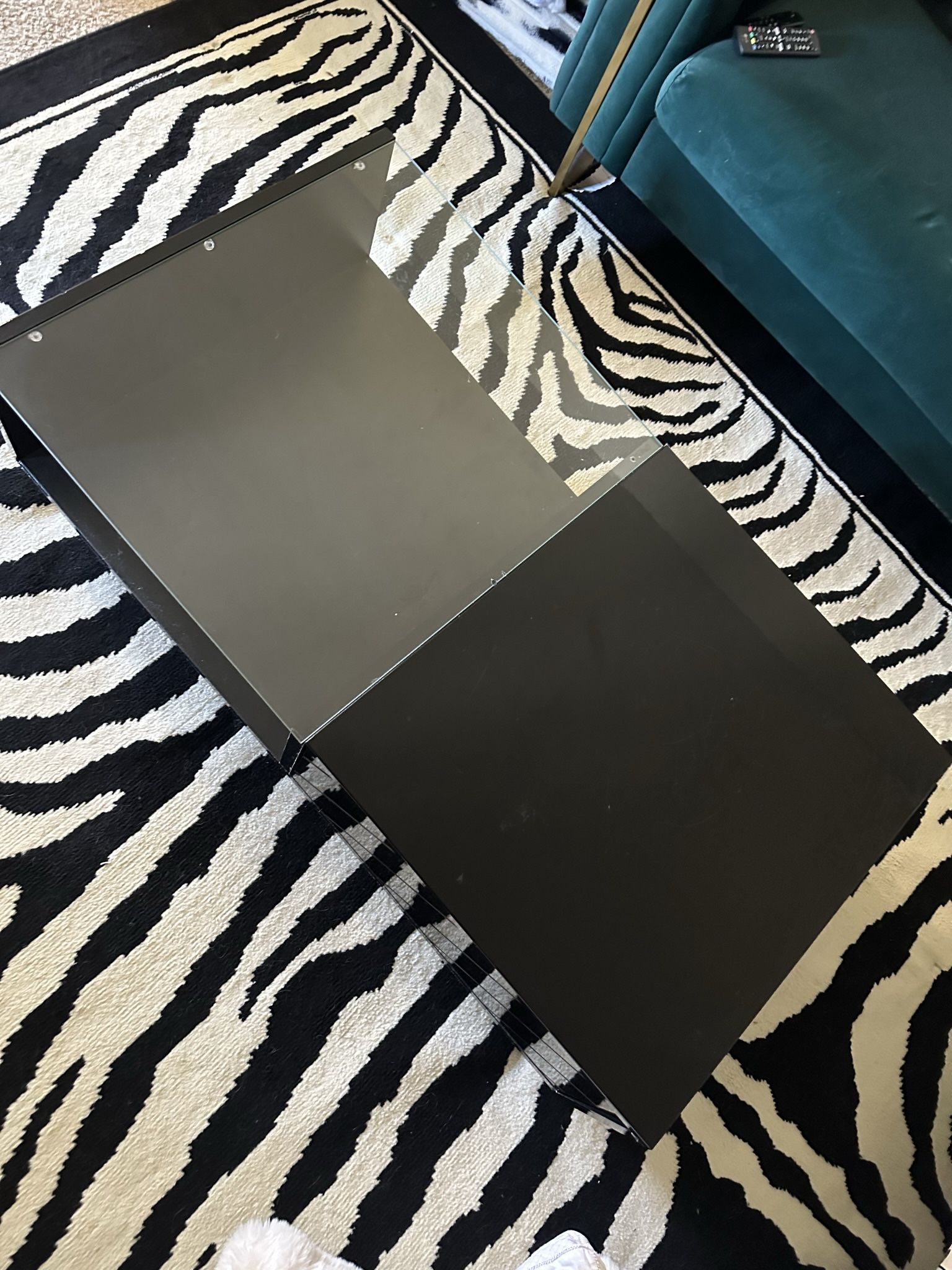 Modern Black Glass & Wood Coffee Table – Two-Tier Design