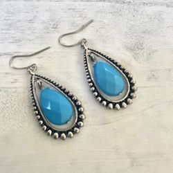 Silver Tone Turquoise Teardrop Earrings 