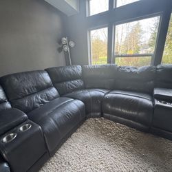 Black Leather Couch With Recliners For SALE 