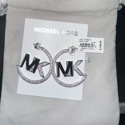 michael kors mk embellished rhinestone swarovski earrings brand new silver hoop authentic new gift 