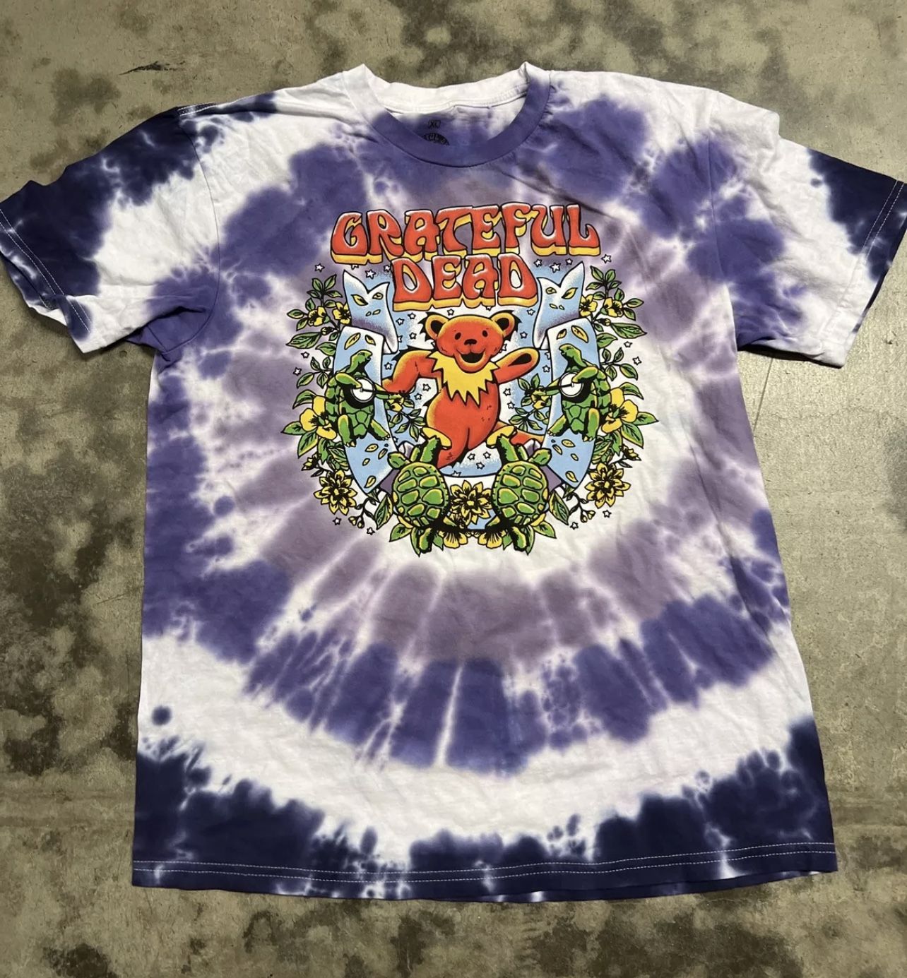 Grateful Dead Bear Graphic Purple Men Tie-Dye Short Sleene T-Shirt