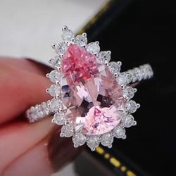 Romantic Pink crystal Cubic Zircon engagement ring