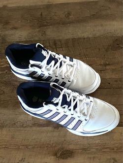 K-SWISS HYPERCOURT EXPRESS LEATHER MEN’S SIZE 10.0 STYLE # 03379-167 WHITE/NAVY/SILVER TENNIS SHOES SELDOM USED… JUST LIKE NEW!!