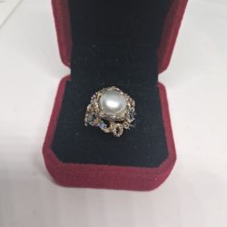 S925 Pearl  Size 10m  Top Ring 20mm Blue Saphires  Branches Artist Designer Size 5.5US