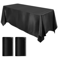 MCEAST 2 Packs Satin Tablecloth 102 X 58 Inches Rectangular Table Overlay Cover Bright Silk Tablecloth Smooth Fabric Table Decor For Wedding Banquet D