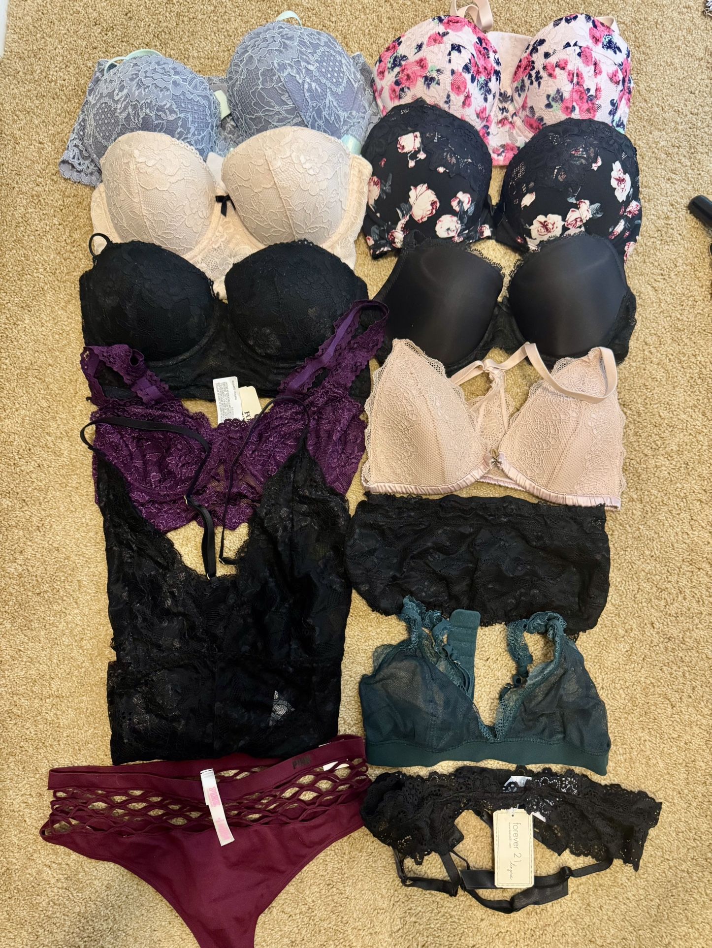 Lot Of 14 Bras Bralette Panties Garter Lingerie
