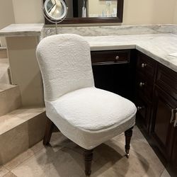 White Vanity Chair with Two Wheely Legs