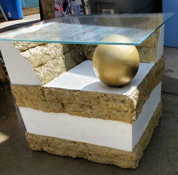 Glass Top And Stone Base Table