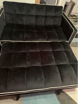 Black Pull-Out Sleeper Sofa with uWhite Piping ( Sofa bed )