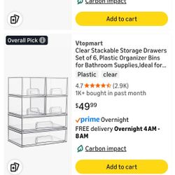 VTOPMART 6 Pack Stackable Drawer Organizers