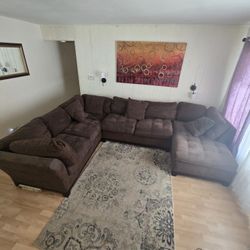 Sectional Sofa Large Chocolate Brown Plush Microfiber upholstery with chaise (free) 3 Peice 
SMOKE AND PET FREE HOME. 
Very sturdy and strong, Heavy 

