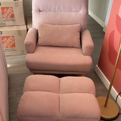 Cute Pink Chair And Matching Ottoman