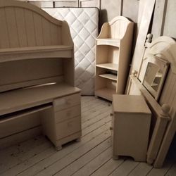 Full-Size Bed Set w/ Bookcase Nightstand & Study Desk – Includes Mattress & Box Spring