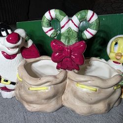 1995 Warner Bros. Christmas Sylvester & Tweety Bird Candy Dish/ Planter
