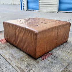 Oversized Tufted Cognac Leather Ottoman