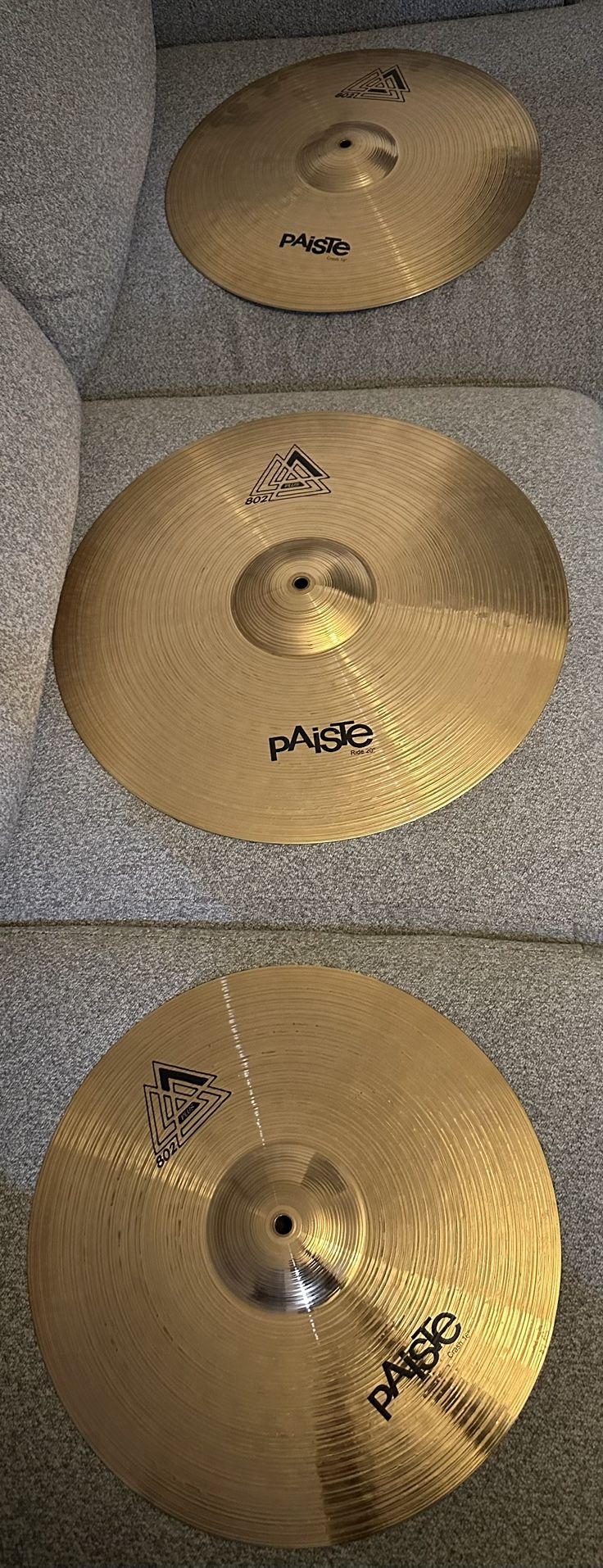 Paiste 802 Cymbals  Ride 20” Crash 16” Crash 18” 