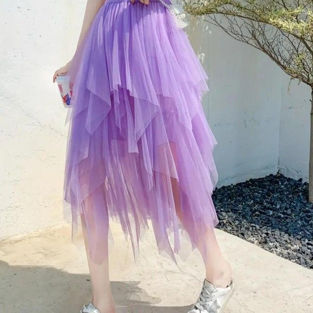 Lilac womens tutu maxi mesh skirt Free Size Gift