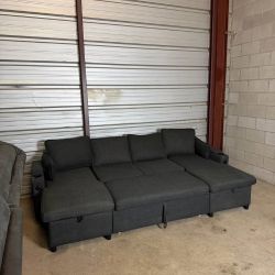Gray Double Chaise w pullout and storage