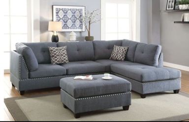 3 Pc Grey Reversible Sectional Sofa with ottoman F6975