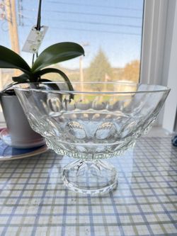 Vintage Clear Glass Pedestal Bowl D 10”