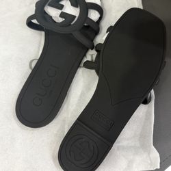 Women Black Gucci Rubber Sandals Size 37 
