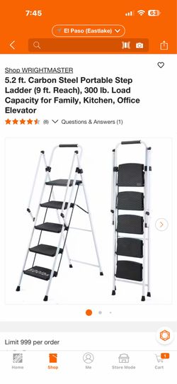 WRIGHTMASTER 5.2 ft. Carbon Steel Portable Step Ladder (9 ft. Reach), 300 lb. Load Capacity for Family, Kitchen, Office Elevator