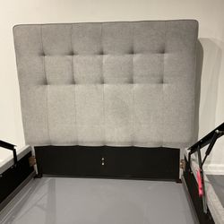 New Queen Size Platform Bed Gray Fabric Upholstered