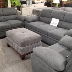 Brand New Grey Linen Chair + Sofa + Loveseat 3PCs Set