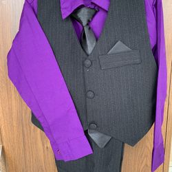 Boy Size 5 Purple Shirt Black Vest Pants Set