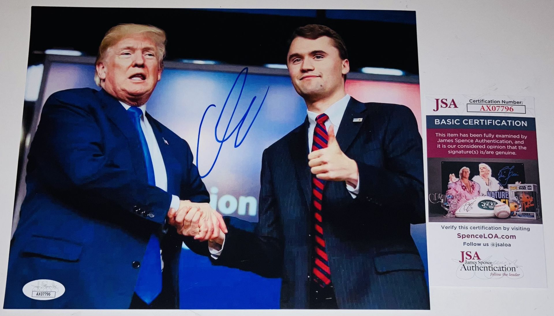 CHARLIE KIRK SIGNED AUTOGRAPHED 8X10 PHOTO DONALD TRUMP MAGA JSA COA RARE! #2