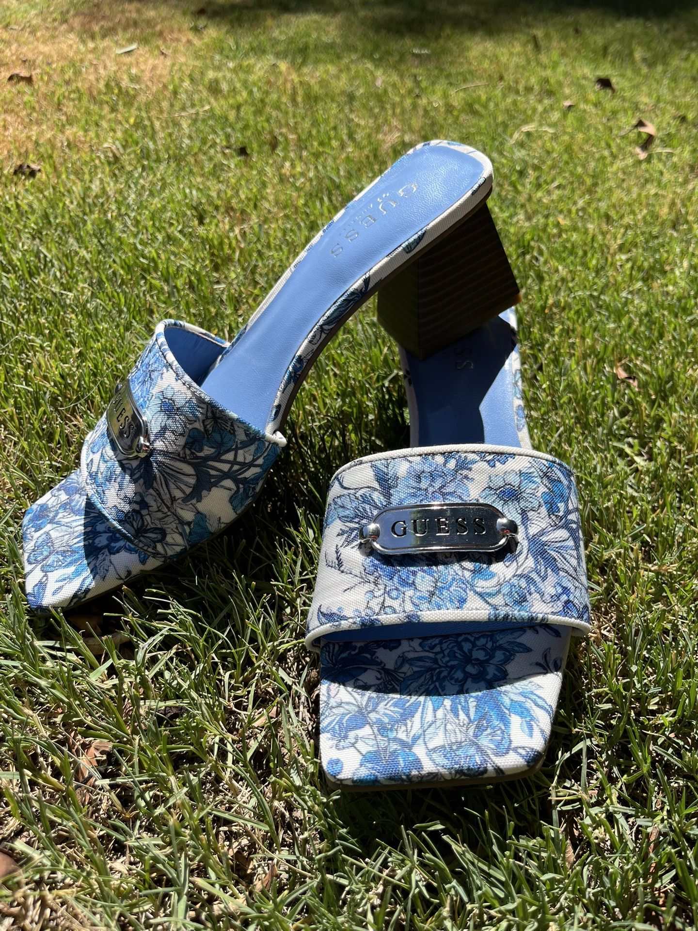 GUESS Floral Blue Block Heel