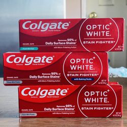 Colgate Optic White Stain Fighter Whitening Toothpaste, Fresh Mint/Clean Mint/Anticavity Baking Soda
