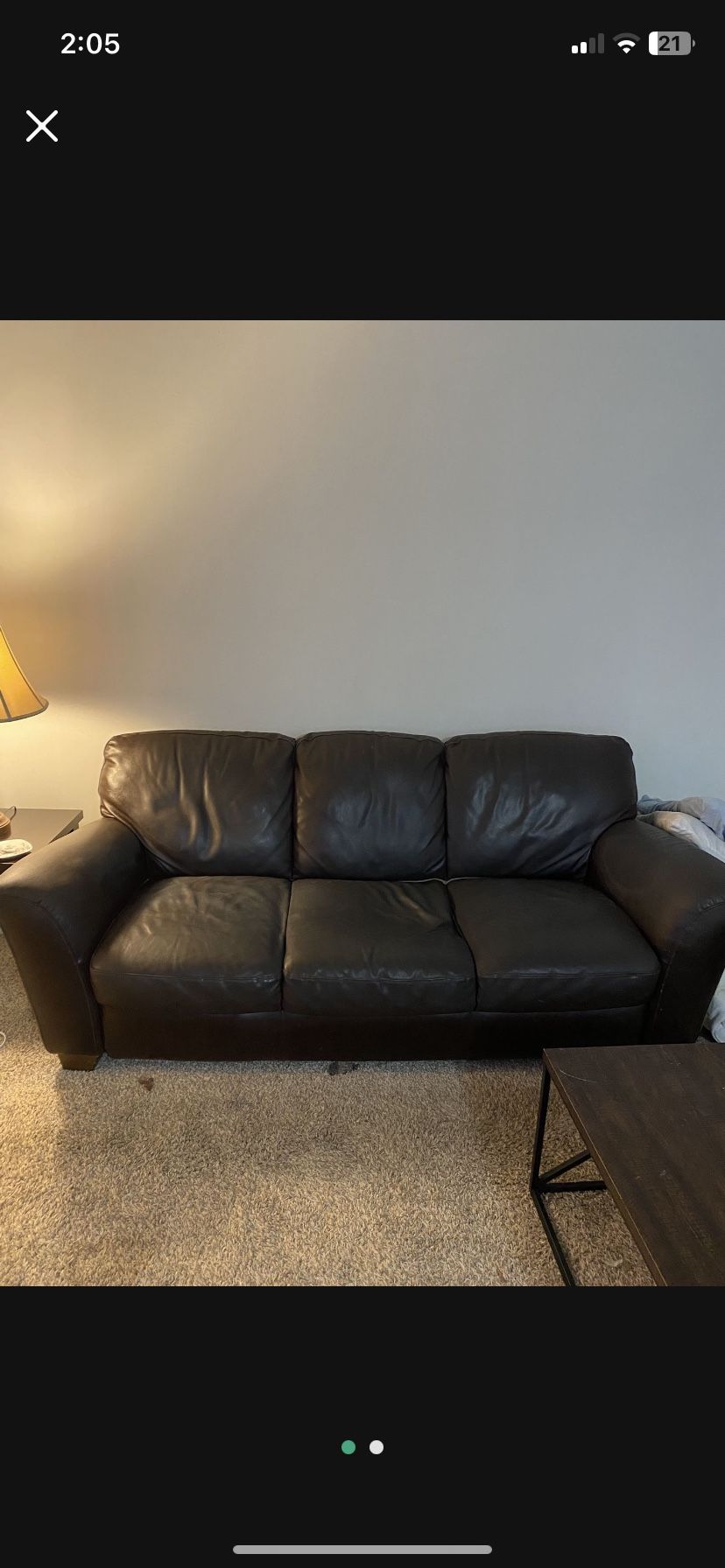 Chocolate Brown, Leather Sofa, And Loveseat Used
