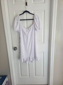 White Eyelet Mini Dress with Puff Sleeves