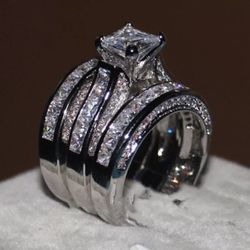 3pcs Princess Cut 18k White Gold Filled Engagement Ring 