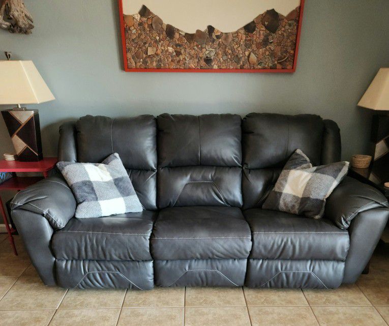 Gray Leather Couch with Electric Recliners