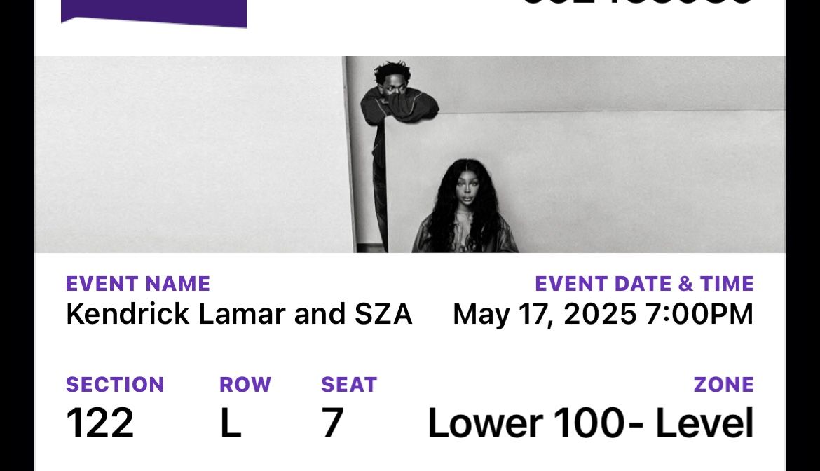 Kendrick lamar and Sza concert ticket, (seattle)
