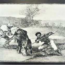 SPANIARDS HUNTED BULLS ON FOOT Original Antique Vintage Fine Art GOYA Print 1960’s of Etching Spain Printed Collectible Ephemera