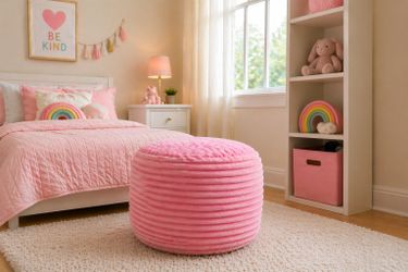 NEW  Pink Ribbed Pouf / Ottoman - Boho Decor