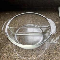 Fire King Divided Casserole 2 Qt Glass Scalloped Handles