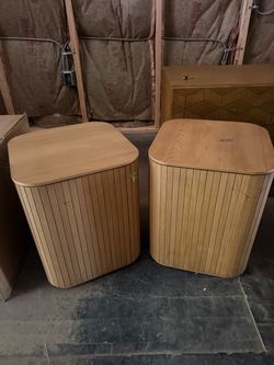 Set of 2 Modern Wood Slat Nightstands / Side Tables