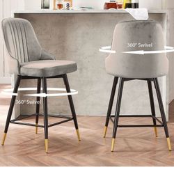 F23 $110 Swivel Bar Stools set of 2 Counter Height Barstools with Back and Footrest Modern Kitchen Tall Velvet Bar Stool Chairs for Island Grey  Produ