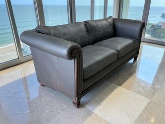 Luxury Charcoal Leather Sofa with Rolled Arms