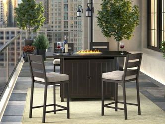 Brand new Ashley bar fire pit 4 seats outdoor patio furniture set