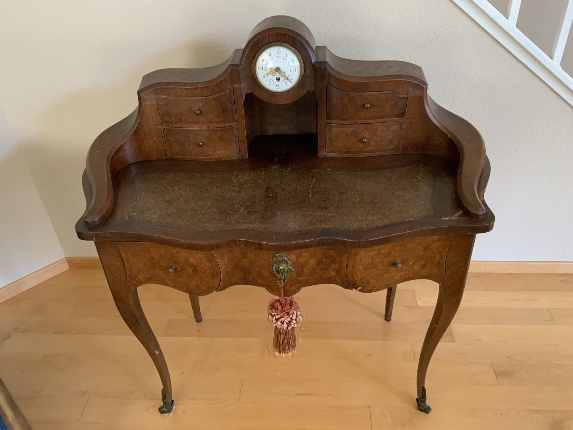 Antique Belle Epoque French Desk With Porcelain Clock (late 1800’s)