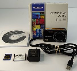 Olympus VG-150 12MP Digital Camera Black Tested w/ Battery Charger SD Card Box