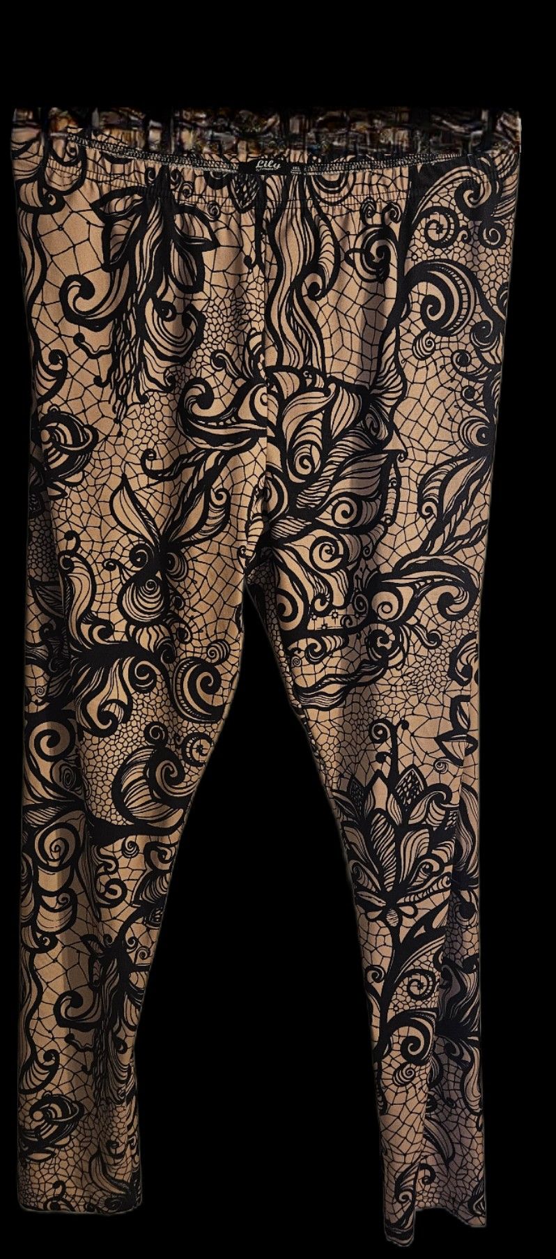 Floral Patterned Black and Tan Leggings