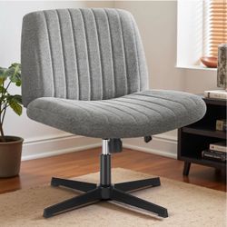 Gray Criss Cross Chairs, Vanity Chair, Home Office Desk Armless Wide Seat, Height Adjustable, Comfy Fabric, Bedroom, Study, Computer Task, Grey No Whe