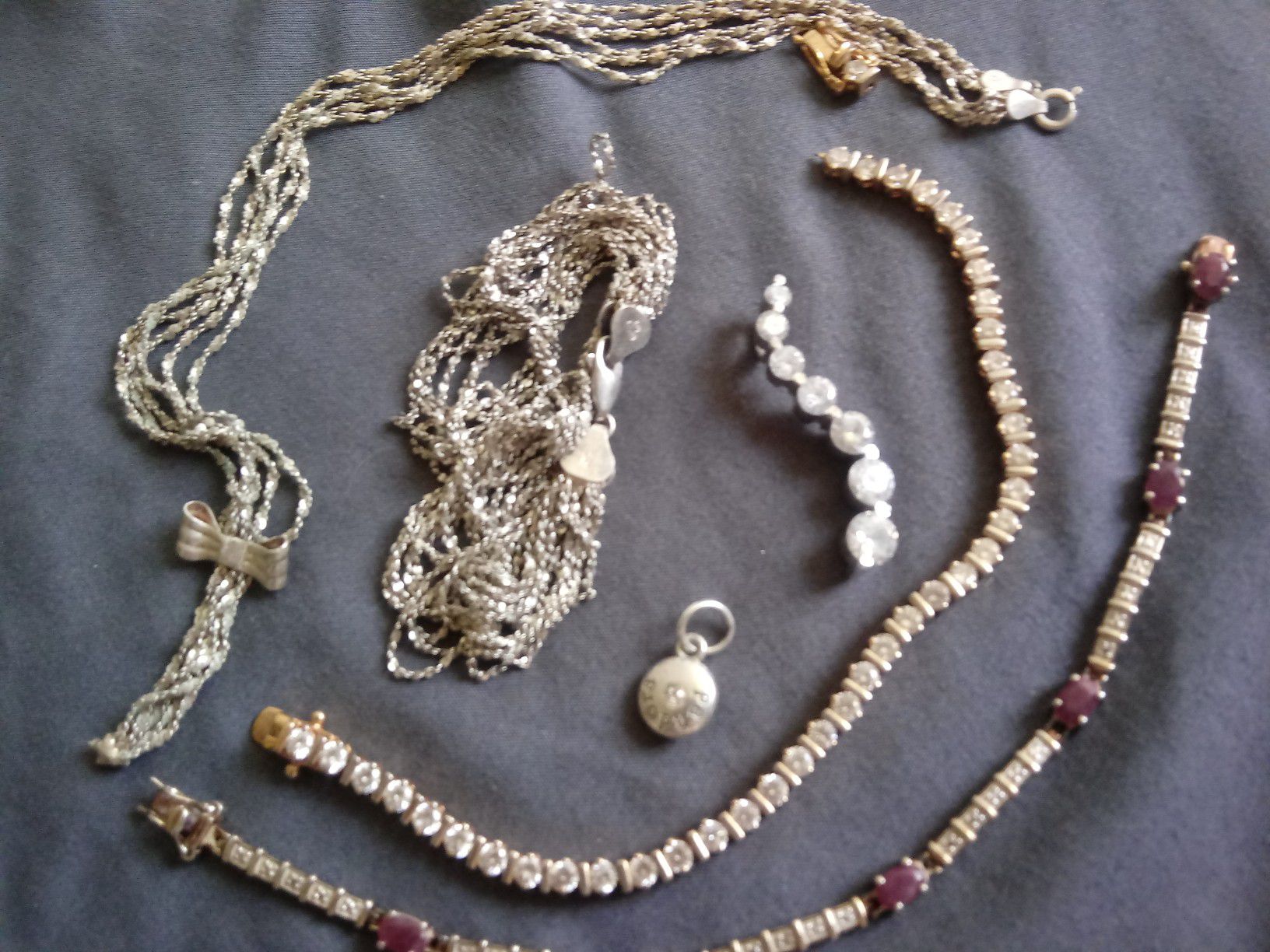 All marked 925 tennis bracelets necklace bracelet set pendant and pandora charm lot