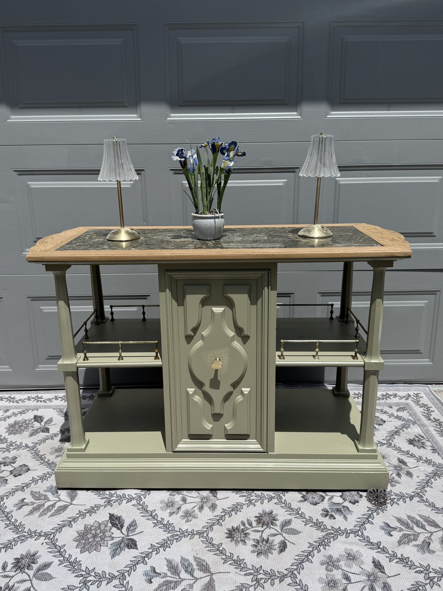 Solid Wood Marble Top Bar Cart